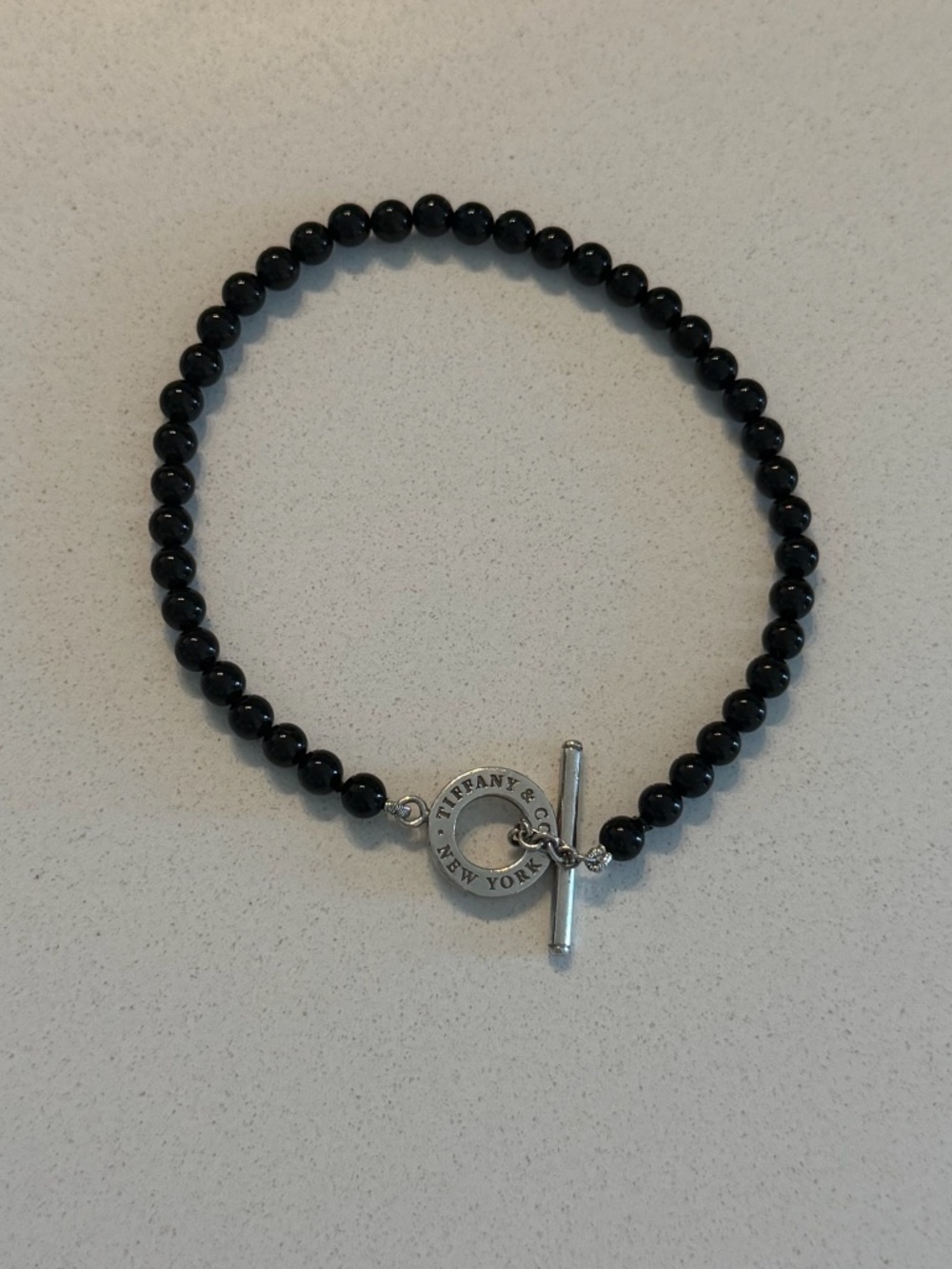 Tiffany & Co. Black Onyx Bead Sterling Silver 925 Toggle Bracelet Approx. 8" HTF